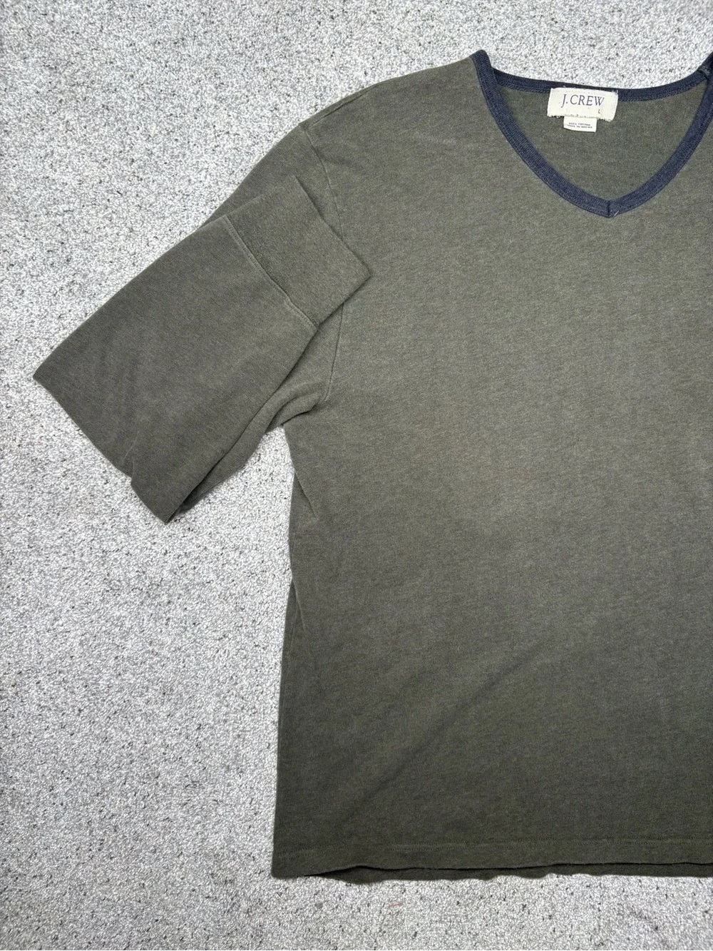 Vintage J. Crew Olive V-Neck Sweater with Navy trim Large